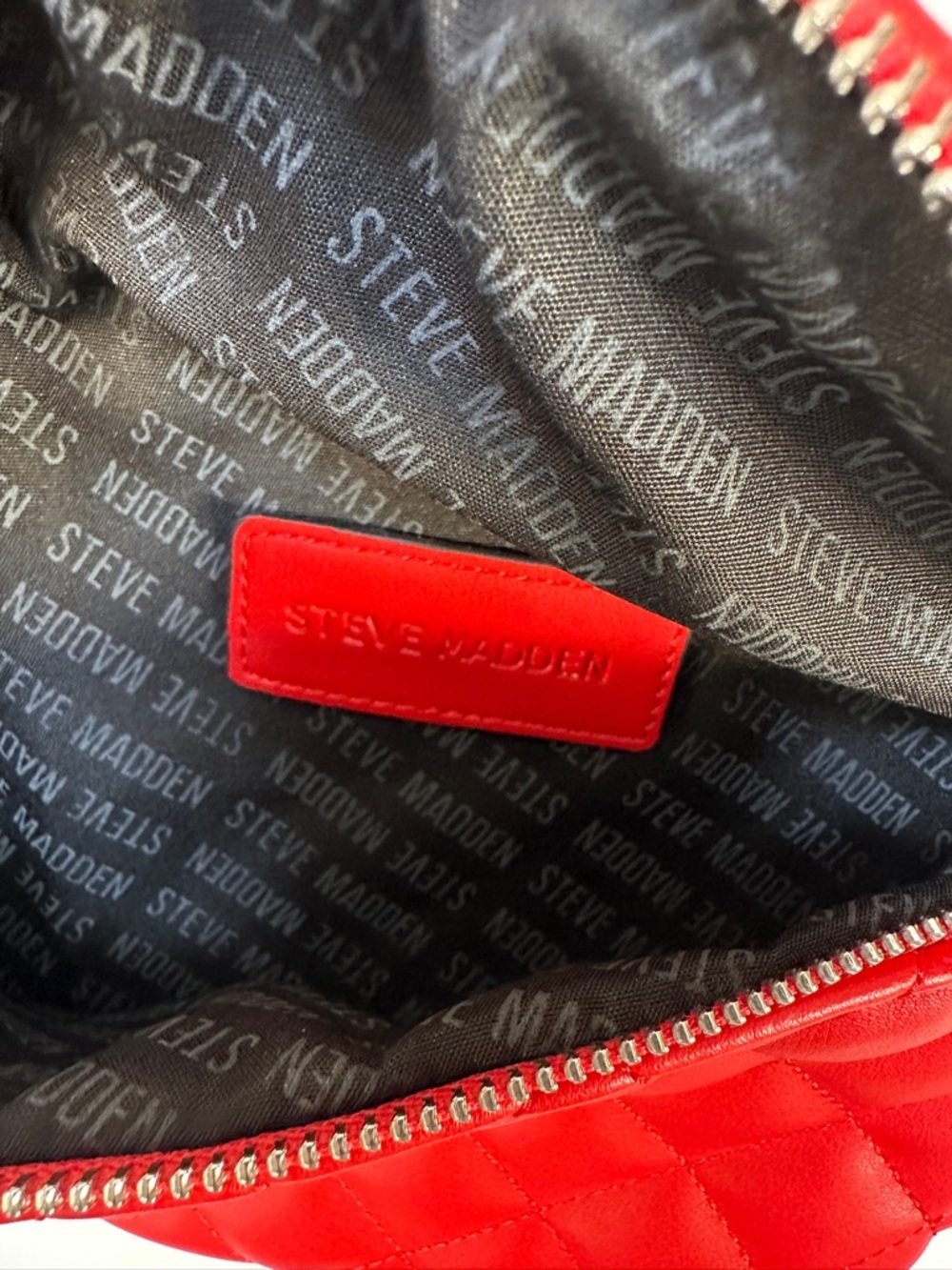 Steve Madden Quilted Belt Bag Red Faux Leather Crossbody Fanny Pack Festival - Picture 11 of 13
